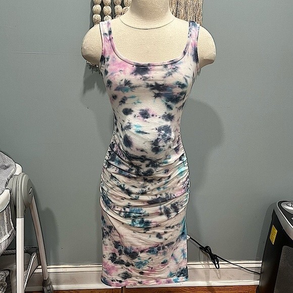 NEW Tie Dye Maternity Tank Dress with Side Ruching Small - Picture 1 of 9